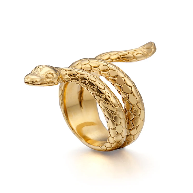 Vintage High Quality Finger Retro Rings Stainless Steel Rings 18K Gold Plated Jewelry Tribal Viking Serpent Wrap Snake Ring Men
