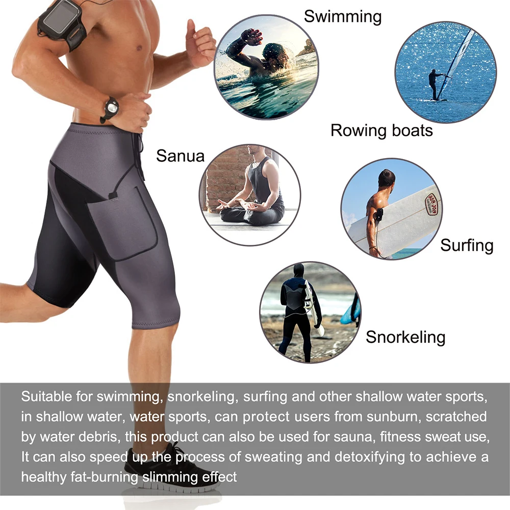 Ultra Stretch Neoprene Wetsuits Pants Snorkeling Black Surf Shorts Men with Pocket