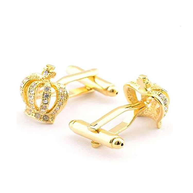 Luxury crown brass cuff link Mens classic wedding gold diamond cufflink