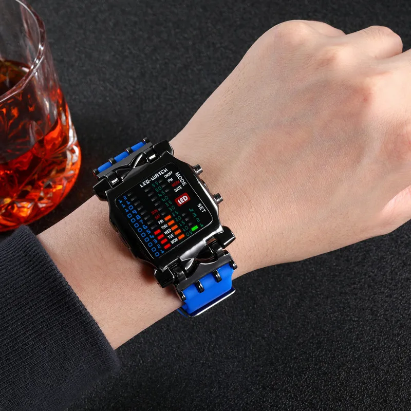 Binary LED Display Watches Fashion Sport Watch Men Stainless Steel Strap Watches Waterproof Digital reloj digitales wholesale