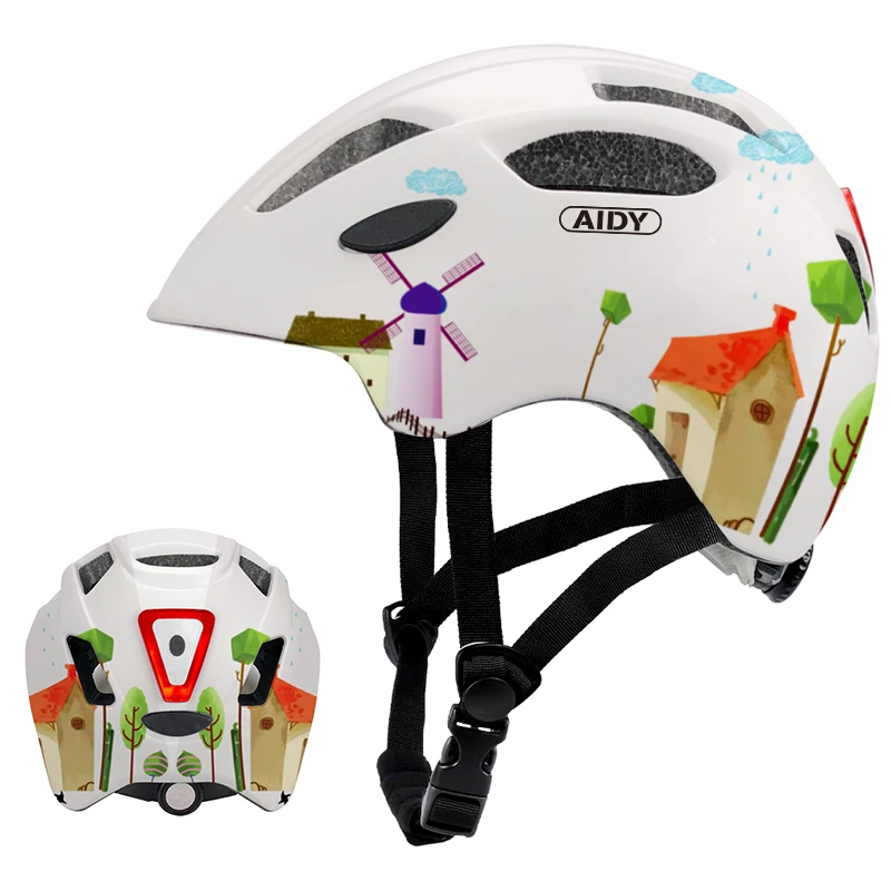 CPSC CE OEM Custom Kids Bike Scooter Bicycle Helmet With Rear Tail Warning LED Light for Child Boy Girl Toddler Street Cycling