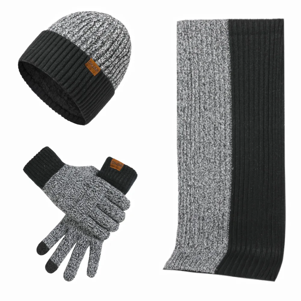 Cheap Men Women Acrylic Cashmere Stripe Knit Bobble Hat Beanie Scarf And Glove Sets