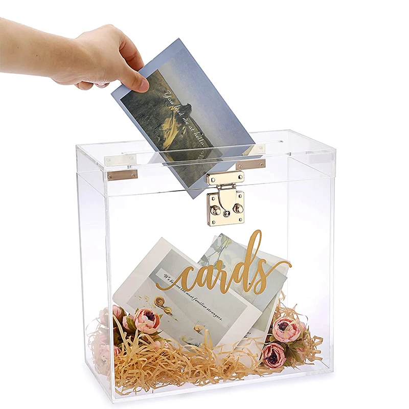 Elegant Personalized Name Card Box Wedding Acrylic Card Box with Lock and Key Money Wishing Well Box Decor
