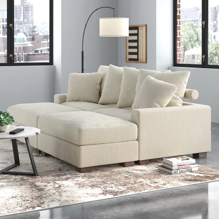 L Shaped Cloud Sectional Sofa Corner Modular Modern Corduroy Upholstery Sofa For Living Room