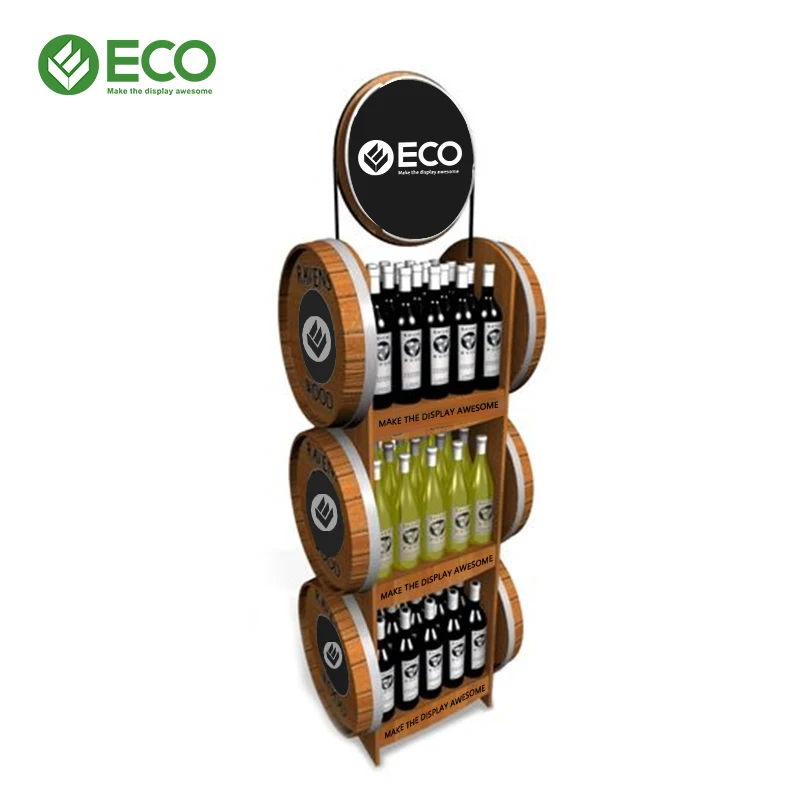 Cheap Price Floor Standing Plywood Wood Display Shelf Drink Wine Light Wooden Display Racks