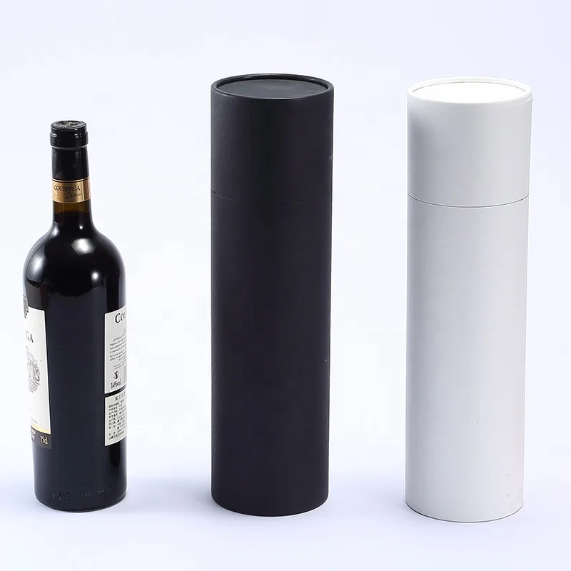 Custom logo white paper tube round black cylinder tube box for wine bottle packaging