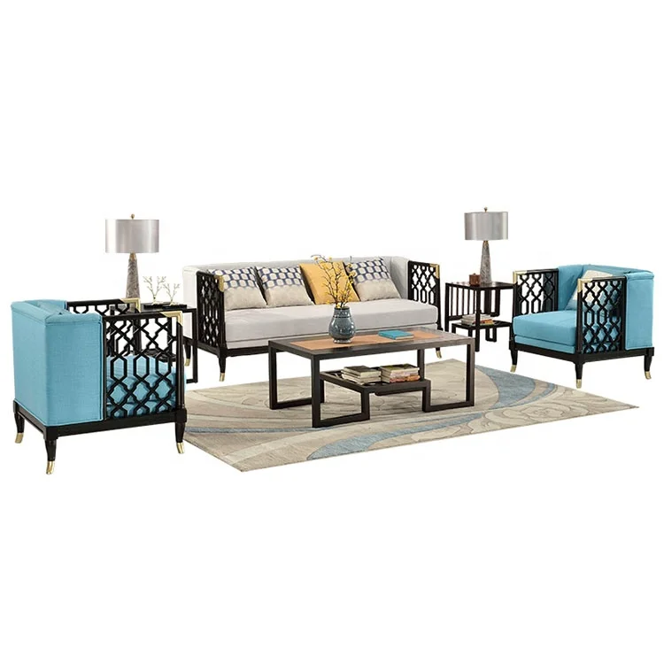 Chinese royal sofa sets wood curved waiting room 3 seater creamy velvet furniture sofa