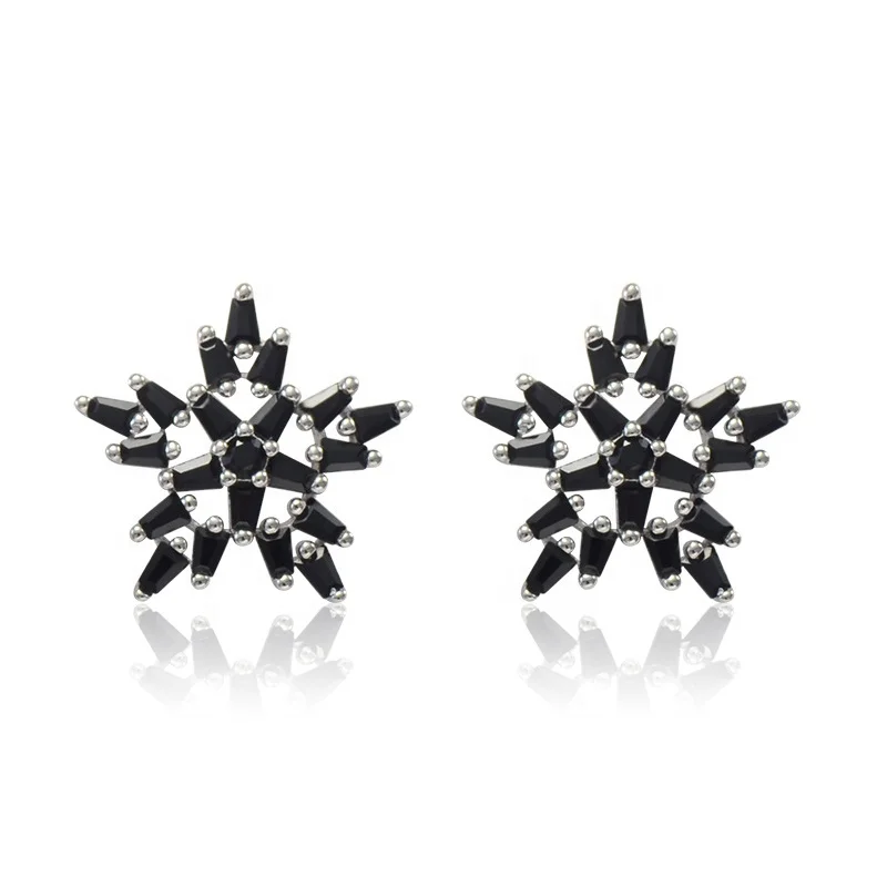 
Snowflake star s925 sterling silver Korean black agate female creative double-sided statement oval earrings stud for women 2020 