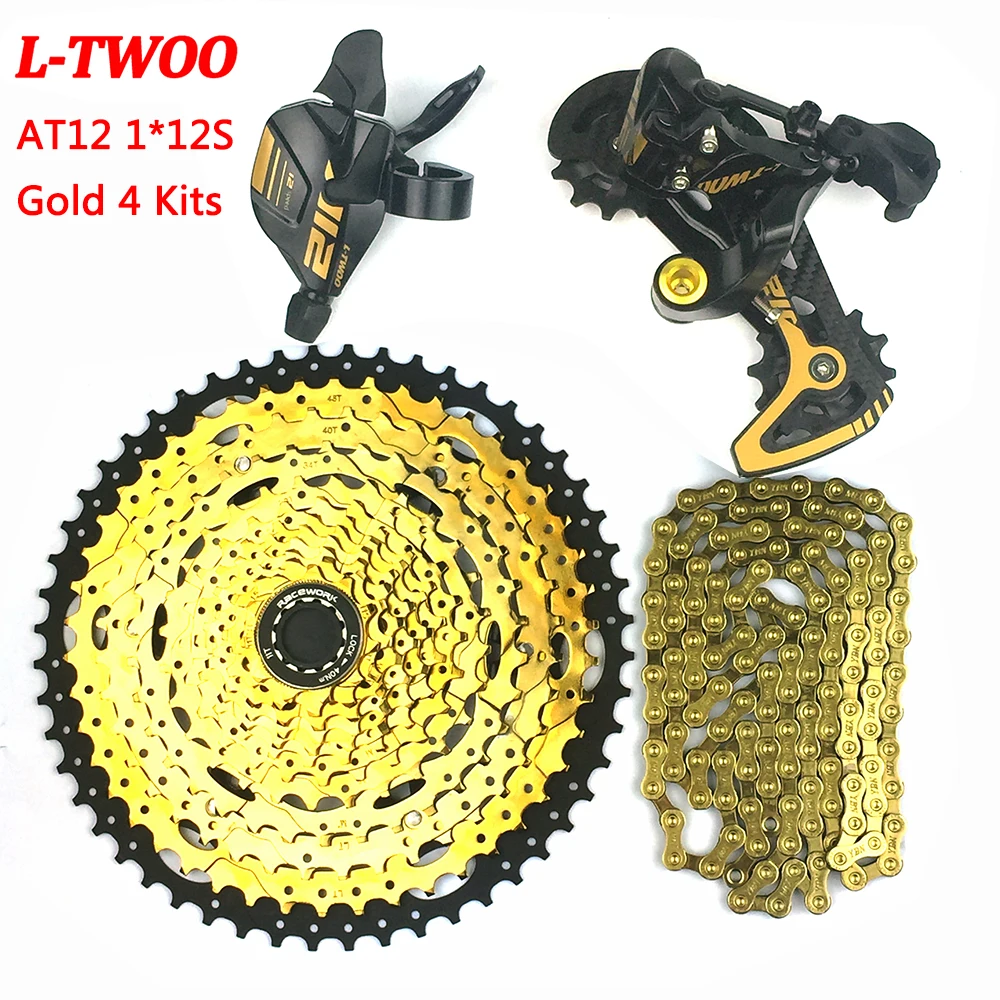 LTWOO AT12 MTB Mountain Bike Groupset 12 Speed Shifter Lever Rear Derailleur RACEWORK Cassette 52T YBN Chain Gold For Shimano
