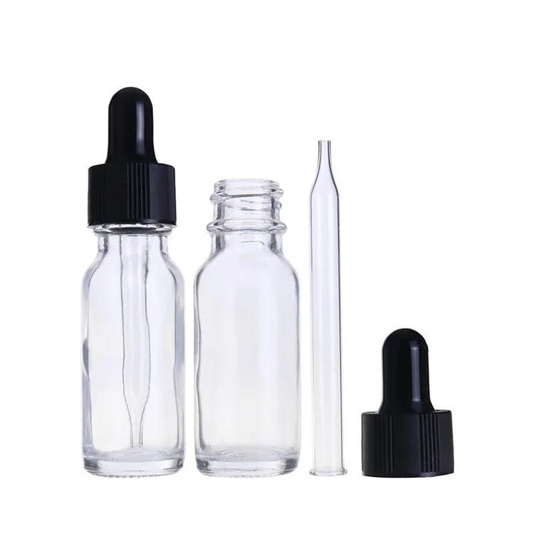 0.5OZ 1OZ 2OZ Dropper Bottles Clear Glass For Essential Oil Eye Dropper Tincture Leak Proof Travel Liquid Dropping Bottle
