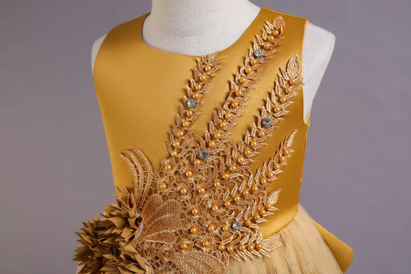 LW1803 Tulle Kids Long Dresses High Quality Girls Wedding Flower Kids Party Dress Flower Pageant Dress