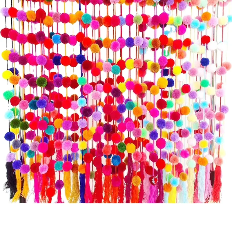 Wholesale Custom Beautiful Handmade In Solid Bright Multi Colors Garlands 5 Feet Mexican Pom Pom Ball Garland Party Fiesta Decor