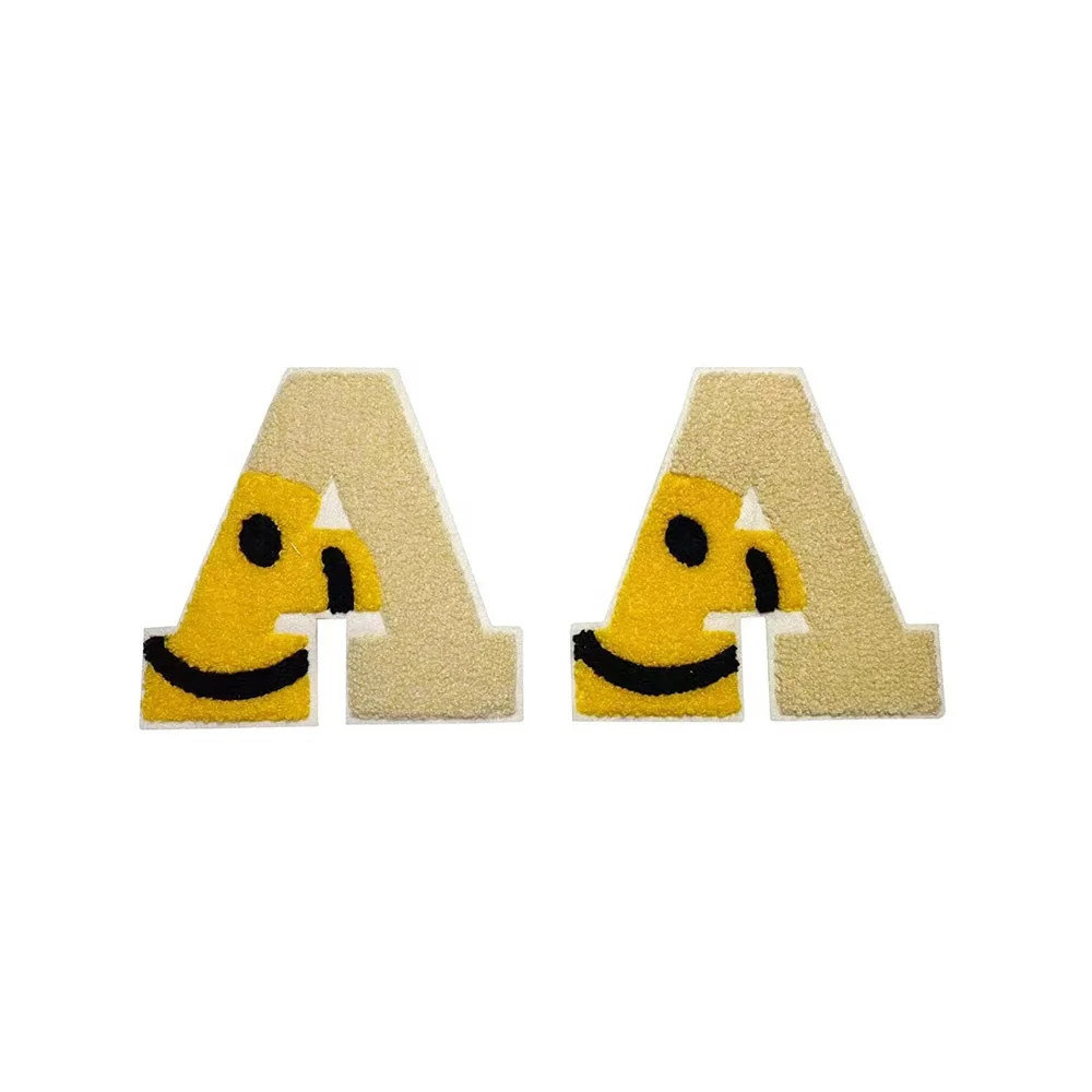 Smile face heat transfer chenille letter patch alphabet