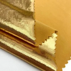 Gold shine hot stamp foil printing custom knitting polyester spandex jersey swim suit fabric for summer bikini