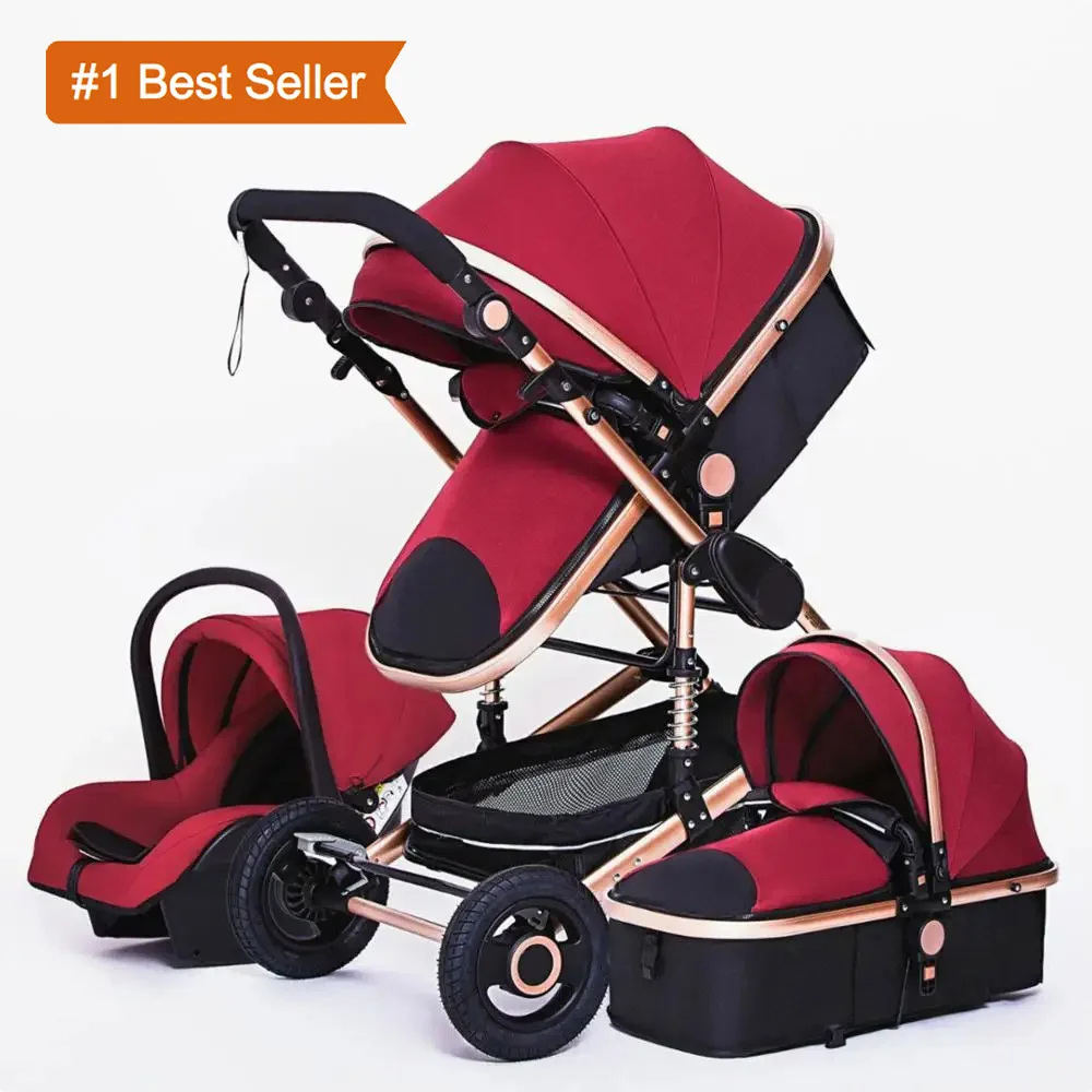 Istaride Multifunctional 3 In 1 Baby Stroller Luxury Portable High Landscape 4 Wheel Stroller Folding Carriage Gold Baby
