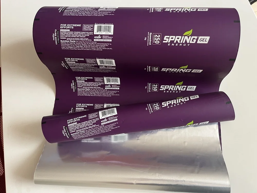 Ламинированная пластиковая упаковка гелевая рулонная пленка для сока майлара цветная печатная фольгированная упаковочная