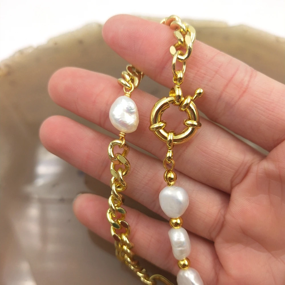 2024 Ins Style Natural Baroque Fresh Water Pearl Beaded Necklace Asymmetric Chain Clavicle Necklace Trendy Jewelry For Girl Gift