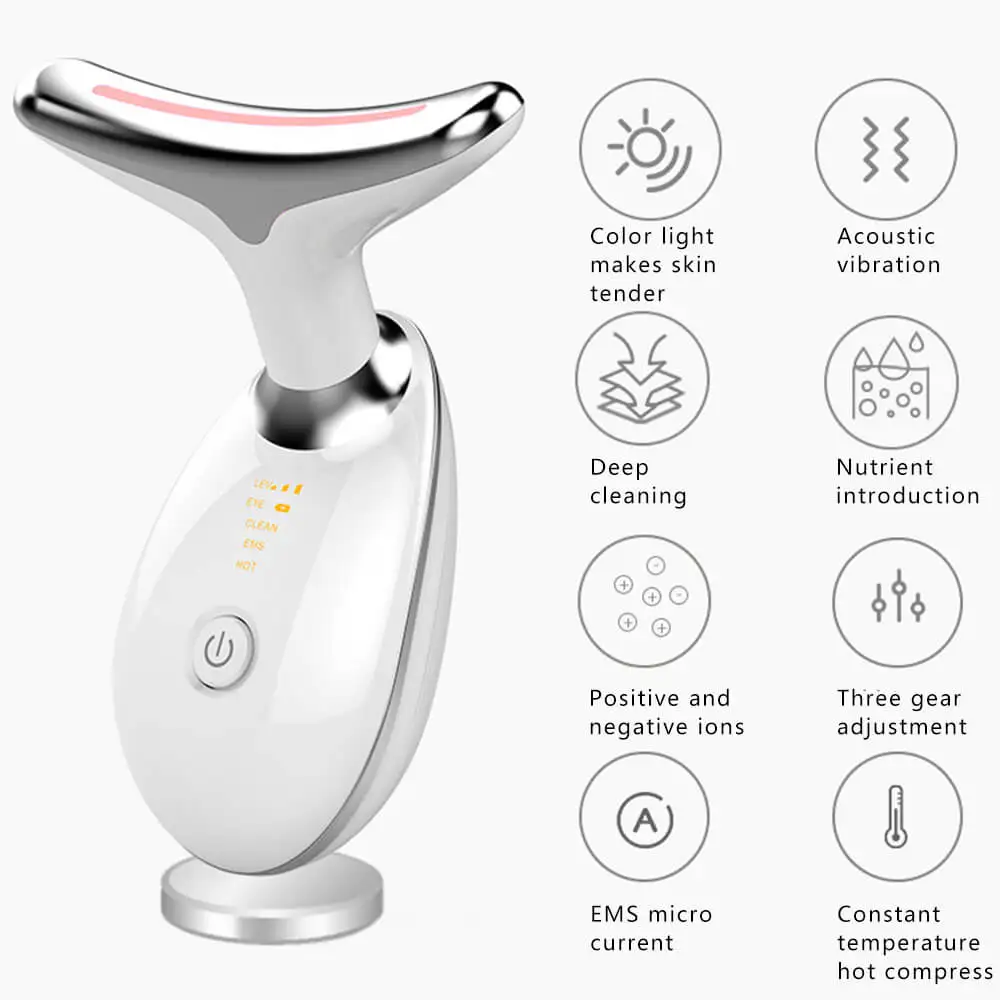 KKS beauti product EMS microcurrent facial lift neck device 3 colors led photon therapy vibration face and neck lifting massager