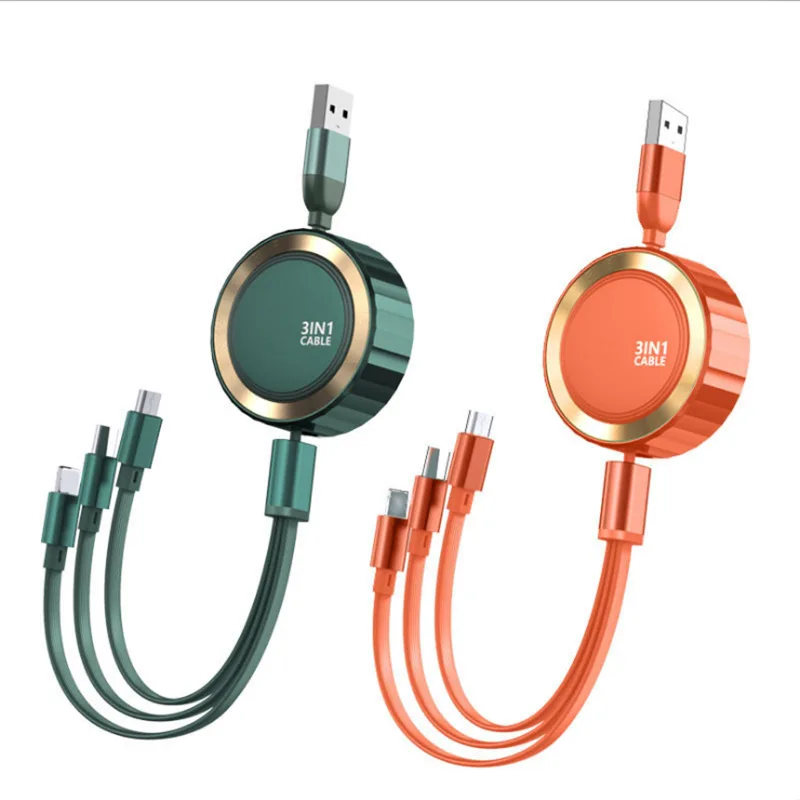 3 in 1 charging cable mobile phone charging line 3A fast charging telescopic cable