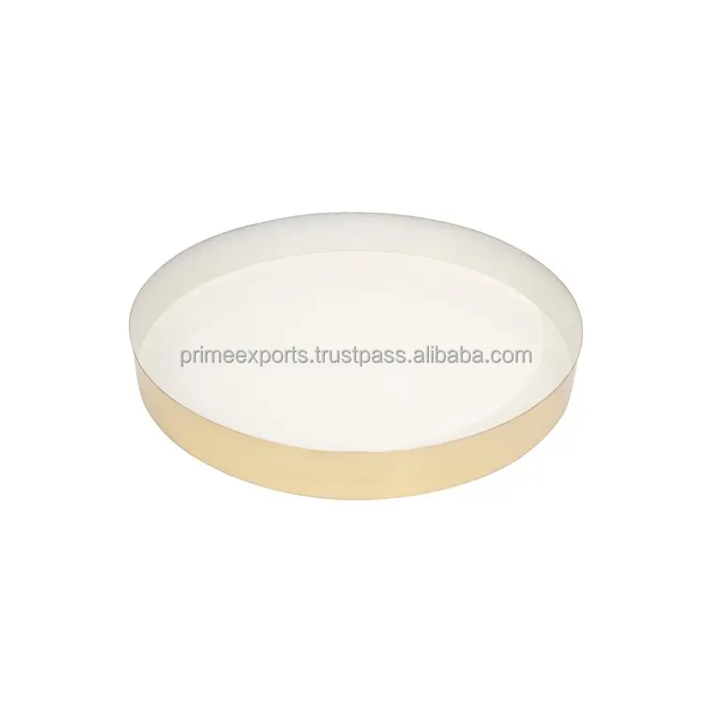 Gold Round metal white enamel decorative tray home hotels and restaurant decor Scandinavian and European metal serving trays