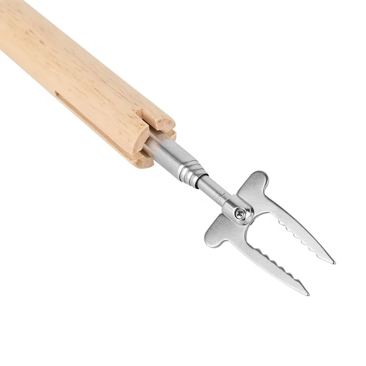 Wooden Handle Campfire Multi-use Telescoping and Fully Retractable Fork Telescopic Roasting BBQ Forks for Grill