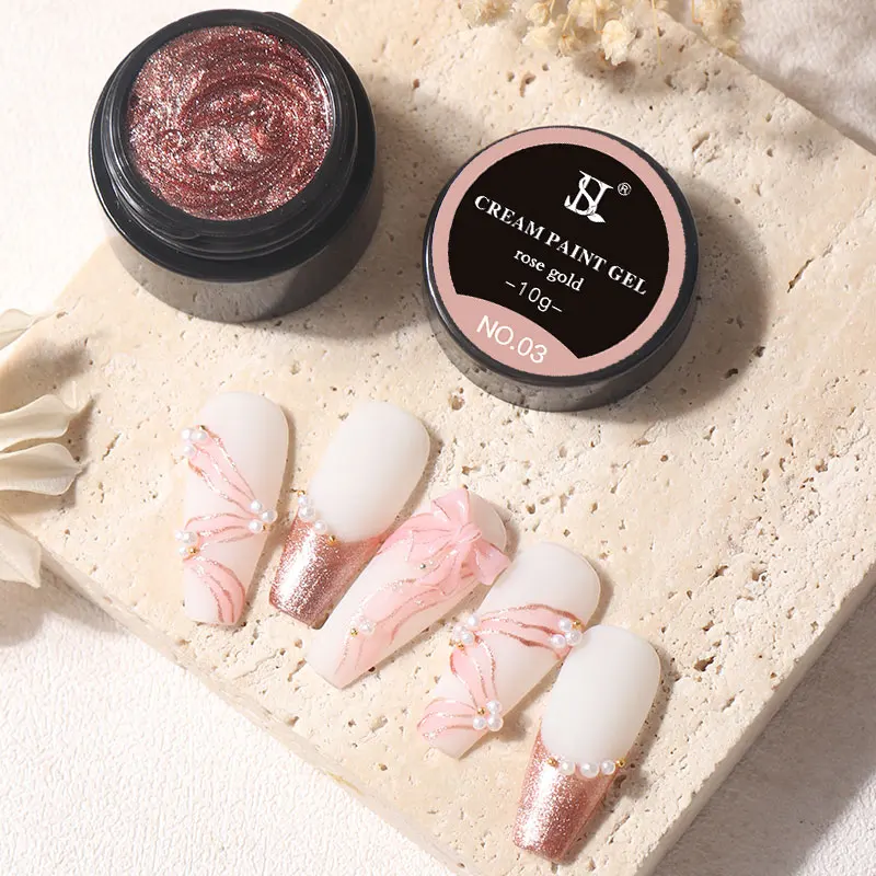 HS Private Label Emboss Sculpture Carving Gel Nail10g Metal Paint Nail Gel Polish Art Design 4Colors