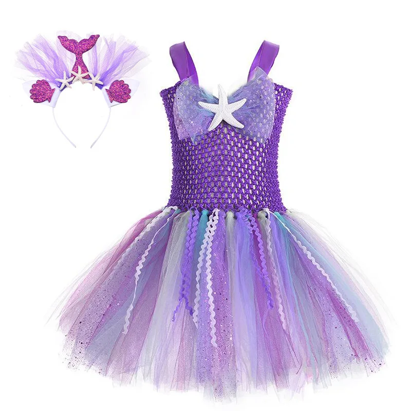 Hot Selling Tutu Mystery Purple Dress Starfish Party Dress Clothes By The Sea Mermaid Clothing Wholesale