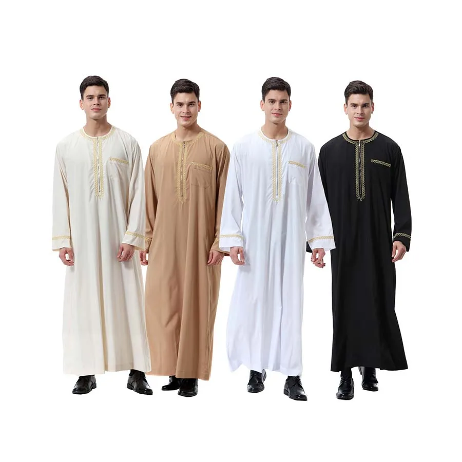 
 2021New Fashion arab islamic clothes robe O-ne zipper long sleeve thawb caftan muslim men thobe  