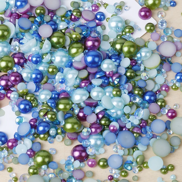 30g Half Round Varies ABS Plastic Beads Resin Flat Back Pearl Rhinestone Mix Resin Rhinestone