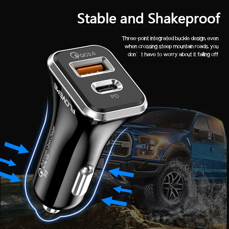 Бесплатная доставка 1 образец OK FLOVEME USB C автомобильное зарядное устройство для Type-c 36 Вт Быстрая зарядка PD