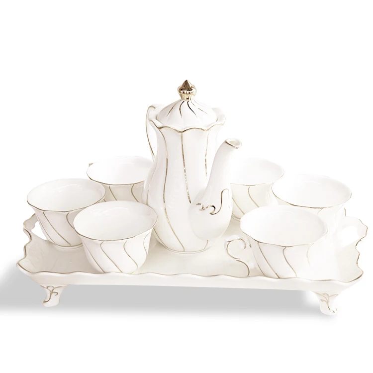 Wholesale Coffee Tea Sets European Luxury Style White  Ceramic Coffee Cup Sets For Coffee And Tea