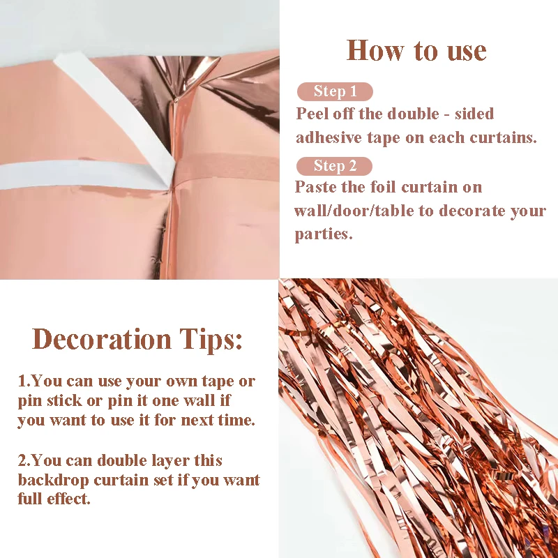 Xieli Vietnam Birthday Party Decor Rose Gold Backdrop Foil Fringe Curtain