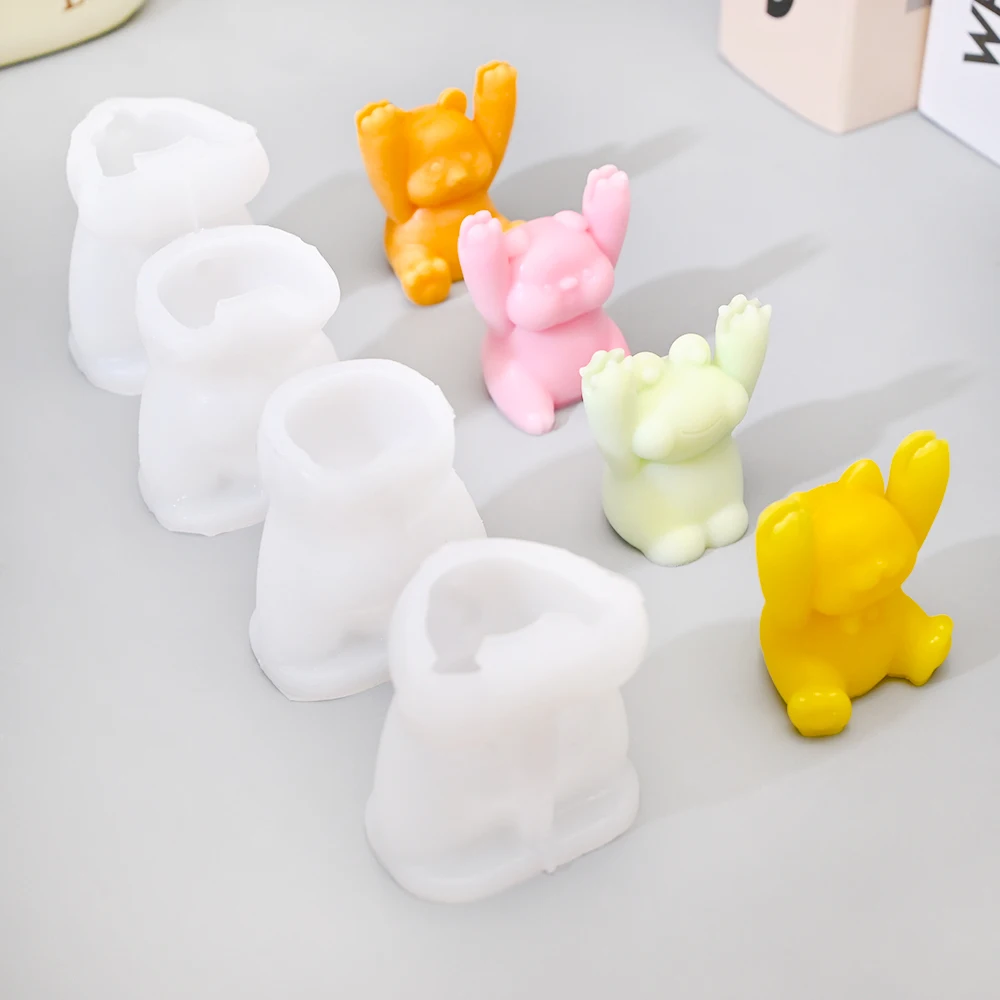 DM1037 3D Hands Up Animal Resin Mold Cute Business Card Message Folder Cat Gypsum Concrete Molds Silicone For Desktop Decoration