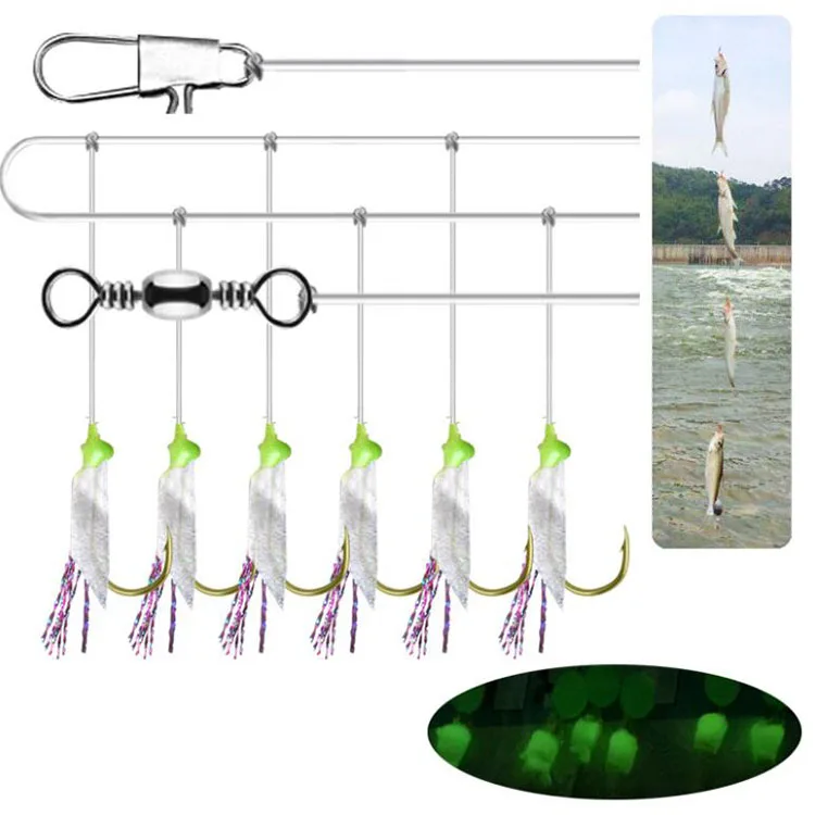 NEW 8-19# 6pcs Sabiki Rig Hook Fishing Rigs Bait Lures Freshwater Saltwater Sea Hooks