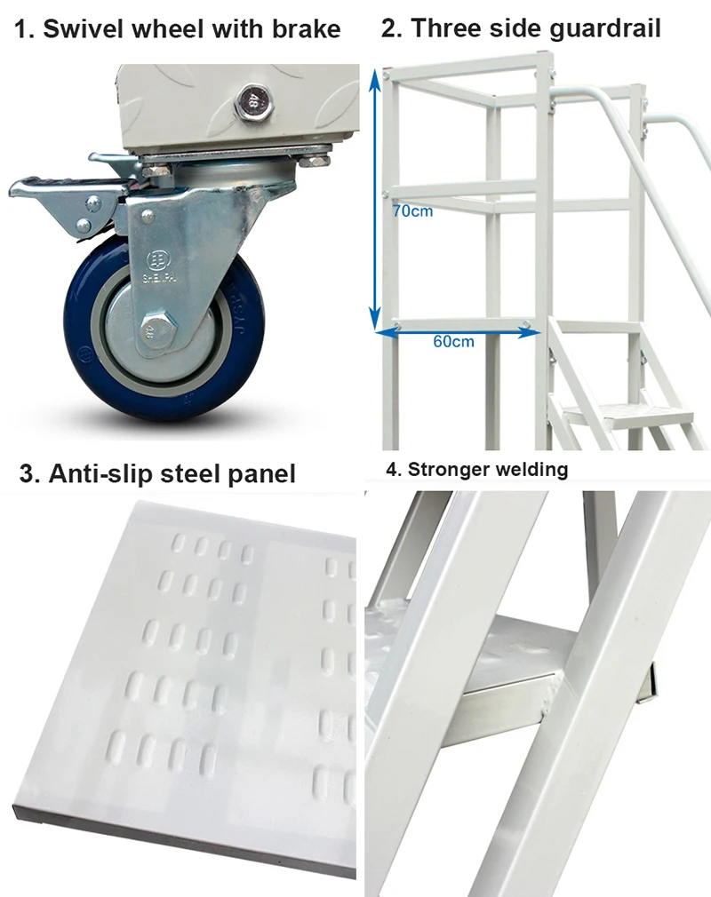 Steel Multifunctional Portable Customized Heavy Duty Stepladder 9 Steps Ladder Cart with Wheels and Handrail