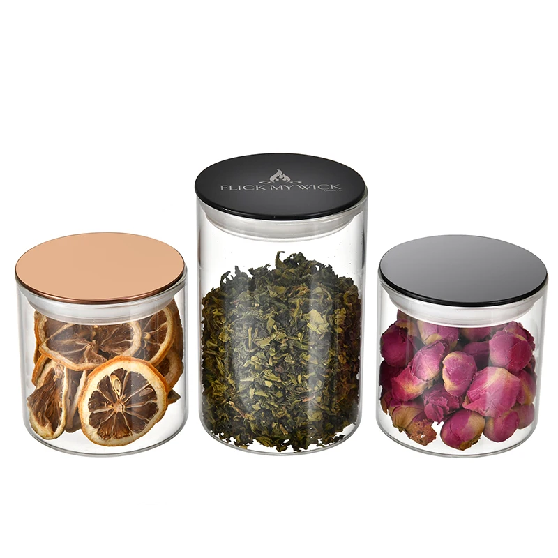 Customized Straight Side Clear Glass Storage Jar Glass Jars Storage Containers With Sealed Flat Mirror Lid