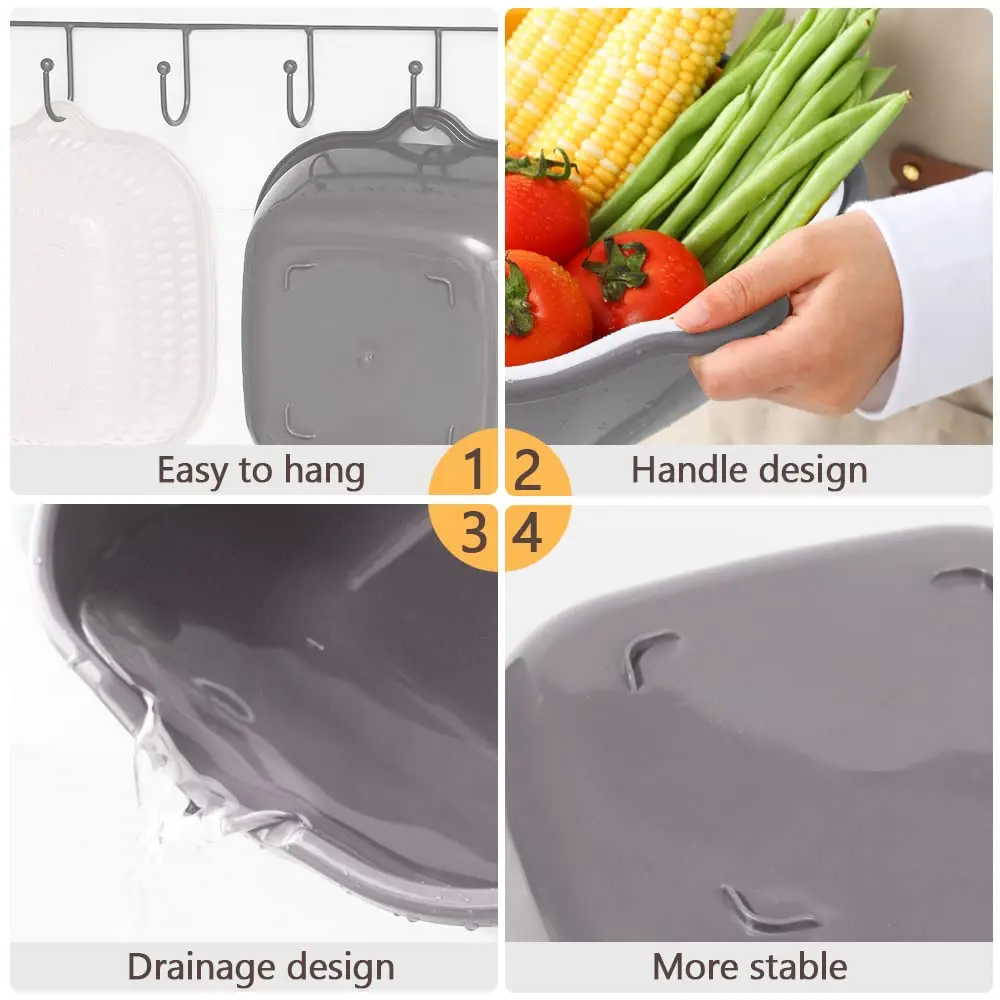Kitchen Plastic PP double layer rotatable drain basket vegetable & fruit storage box washing basket