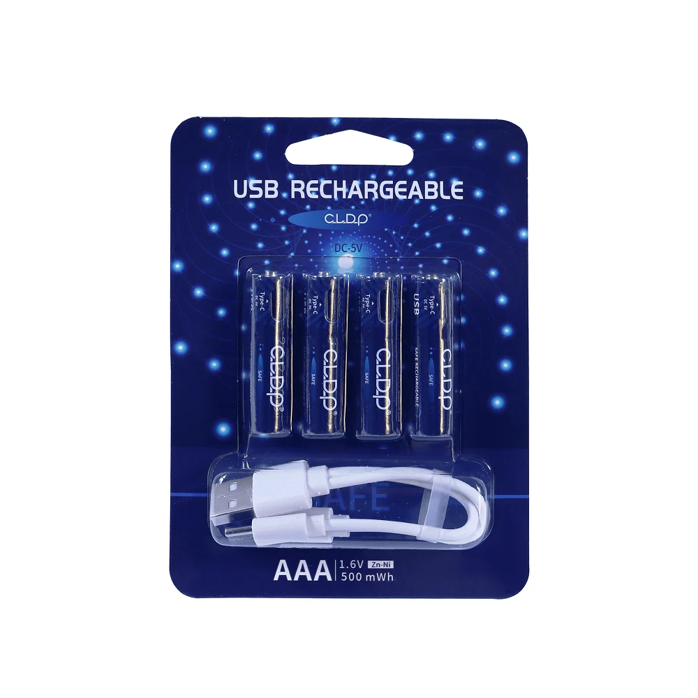 Logo custom ni-zn 1.5v usb aaa rechargeable battery triple a rechargeable batteries with type c port
