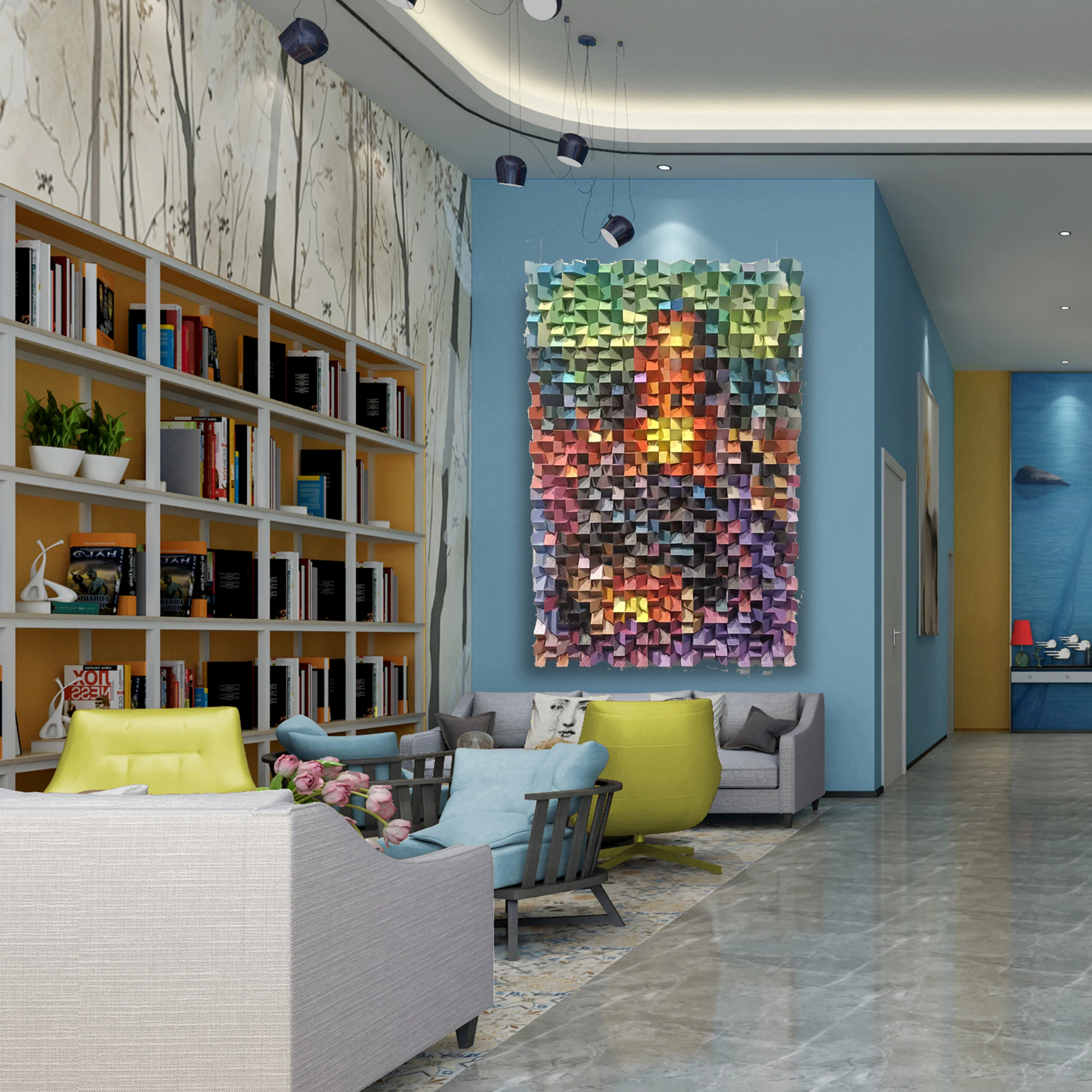 Hand-painted acrylic physical block 3 d world pattern painting Mona Lisa