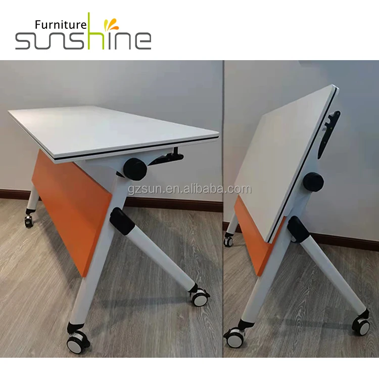 Sliding Movable Adjustable Folding movable training desk Office Folding Table Aluminum Frame and Melamine Table Top