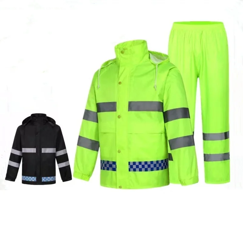 ANT5PPE Waterproof Work Hooded Rain Suit Set Two Piece Overalls High Visibility Reflective Raincoat for Men Women