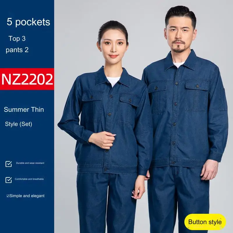 Customized Summer Denim Work Clothes Men Long Short Sleeve Thin Style Moisture-Absorbent Wear-Resistant Welder Labor Protection