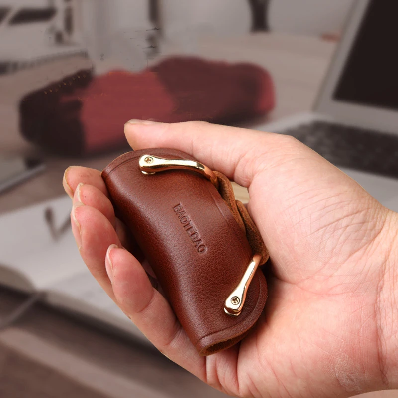 1 PC Portable Leather Housekeeper Holders Key Case Holder Bag Unisex Wallet Cover Simple Solid Color