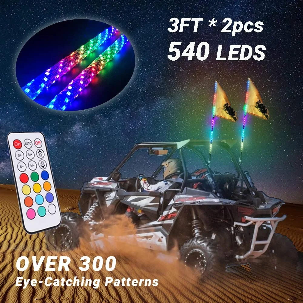 6FT Led Antenna Whip App Remote Control Lighting up atv Flag Chasing color Whip Lights for Trucks ATV UTV Off Road Snowmobile