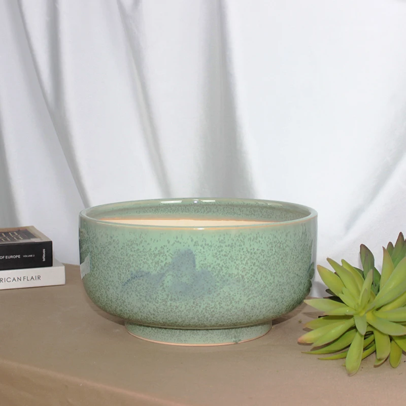 wholesale modern indoor plant pot custom big ceramic flower pot large green round bonsai pot for home and garden
