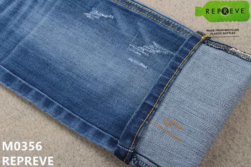Recycled polyester unifi repreve material with slub denim fabric for man jeans