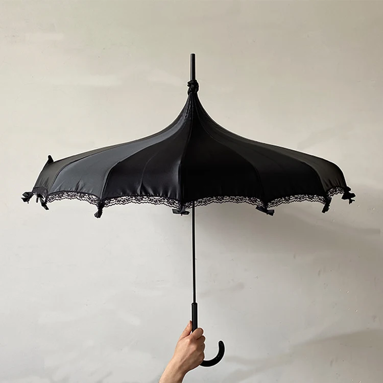 LOTUS Good Quality Factory Directly Black Umbrella Fashion Pagoda Umbrella Long J Handle Umbrella with Custom Design