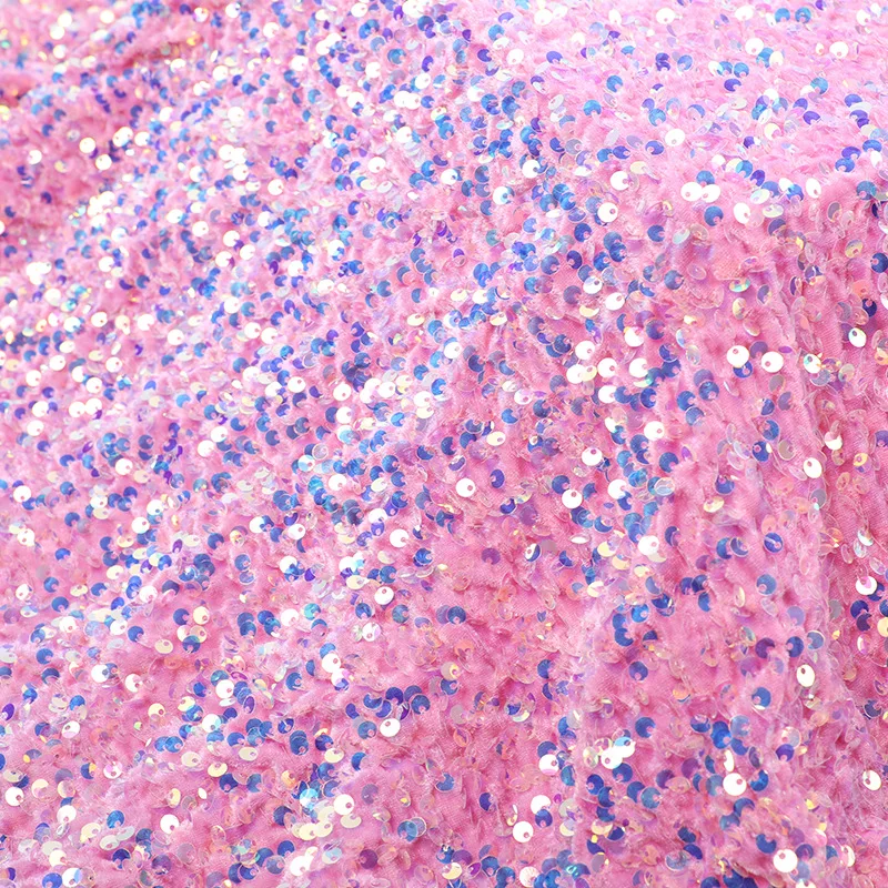 Top Multicolored Textile Sequin Fabric Polyester Satin Fabric With Shiny Sequin Fabric Dress