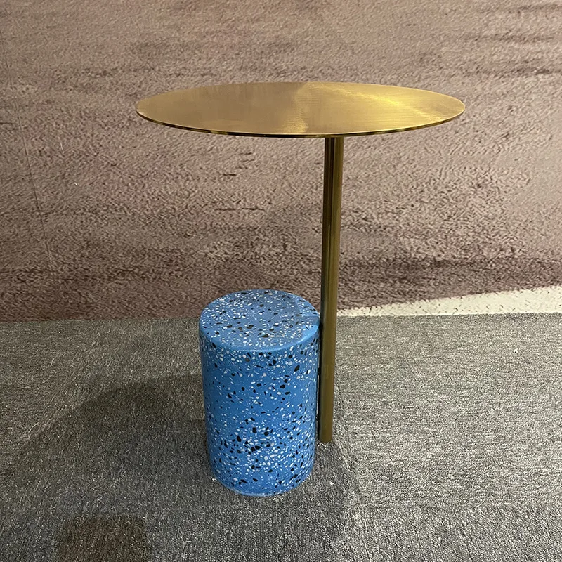 Trendy Design Solid Surface Coffee Terrazzo metal end Table Top Interior Decoration Terrazzo Coffee Table cafe Cement sidetable