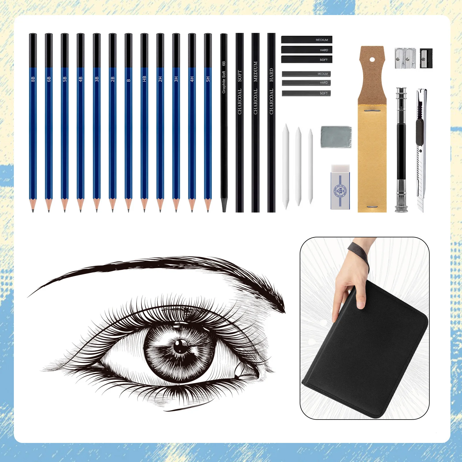 Art Supplies Drawing and Sketching Colored Pencils Set 40pcs Graphite Charcoal Professional Artists Pencils Kit